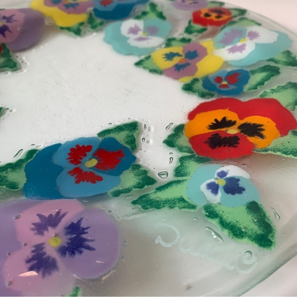 Andra DuRee Signed Fused Glass Dish Plate & Ruffled Bowl Floral Serving Set 1999 - Picture 4 of 13